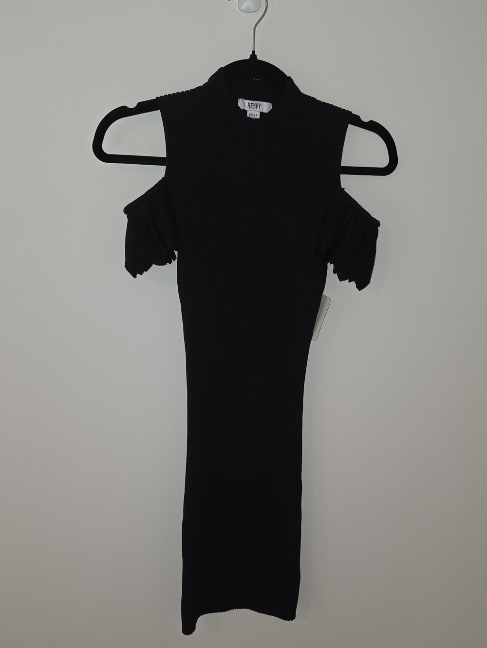 Renvy Black Cold-Shoulder Ribbed Midi